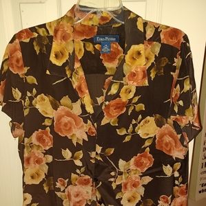 Evan Picone 100% silk brown floral blouse